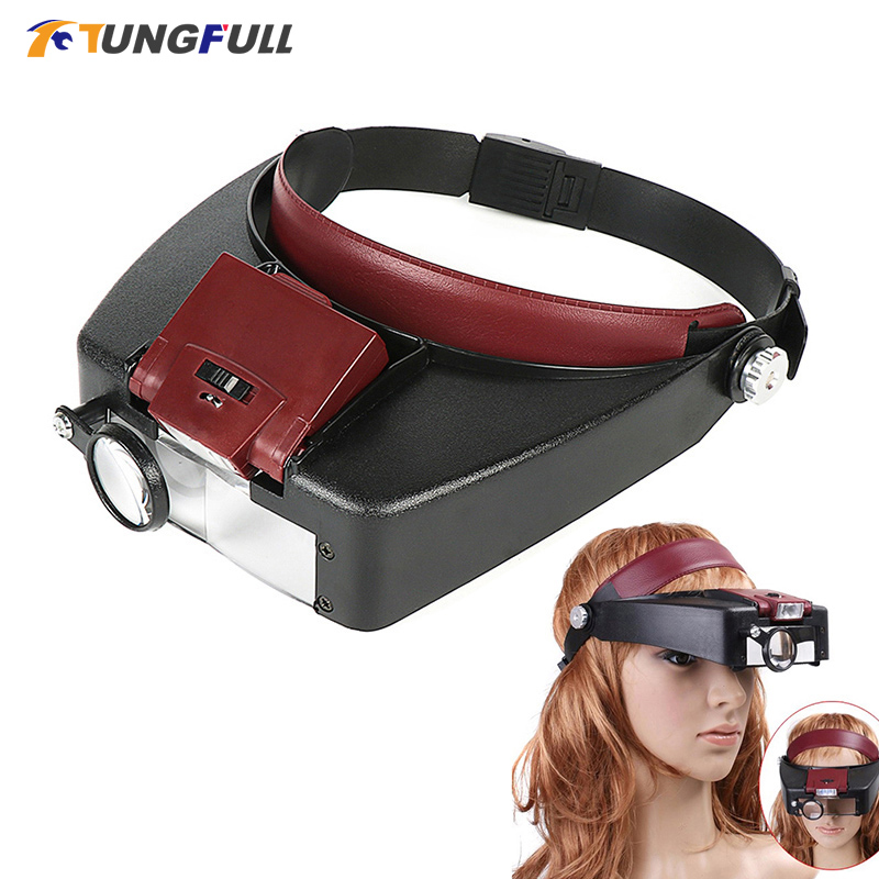 Electronics Repair Glasses - Loepmicroscoop LED-licht 10X Helmvormige Vergrootglas Hoofdband
